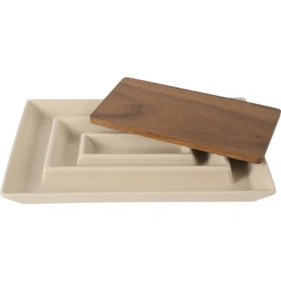 Gibson Elite Gracious Dining 3-section Stoneware Serving Tray With Acacia Lid In Brown