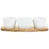Gibson Elite Gracious Dining 4 Piece Fine Ceramic Tidbit Dish Set With Acacia Wood Base In White