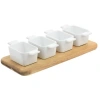 Gibson Elite Gracious Dining 5 Piece Fine Ceramic Tidbit Dish Set With Acacia Wood Base In White