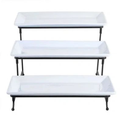 Gibson Elite Gracious Dining Serving Set W/ Plates & Metal Stand In White