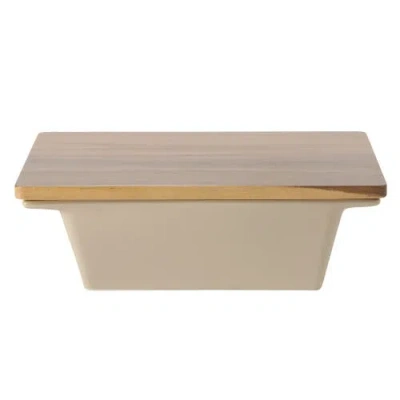 Gibson Elite Gracious Dining Stoneware Baking Dish With Acacia Wood Lid, Oven Safe Baker In Brown