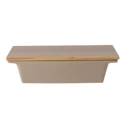 Gibson Elite Gracious Dining Stoneware Baking Dish With Acacia Wood Lid, Oven Safe Baker In Brown