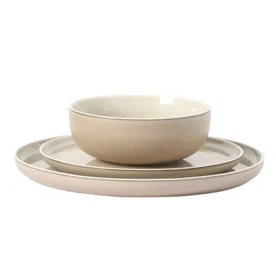 Gibson Elite Island Bay 12-piece New Bone China Dinnerware Set Service For 4, Reactive Glaze Plates And Bowls, Di In Cream And Green