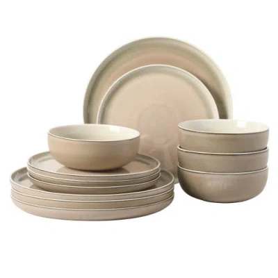 Gibson Elite Island Bay New Bone China Dinnerware Set, Reactive Glaze Plates And Bowls In Brown