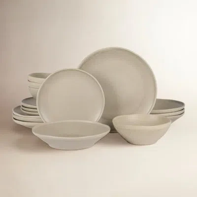 Gibson Elite Island Cove 16 Piece (service For 4) Plates And Bowls Reactive Glaze Organic Round Dishes Stoneware  In Grey