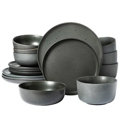 Gibson Elite James Street 16 Piece Stoneware Matte Reactive Double Bowl Dinnerware Set In Truffle Gray