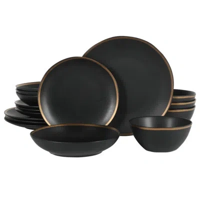 Gibson Elite Kings Road Ceramic Dinnerware Set - Service For 4 In Matte Black,gold Rim