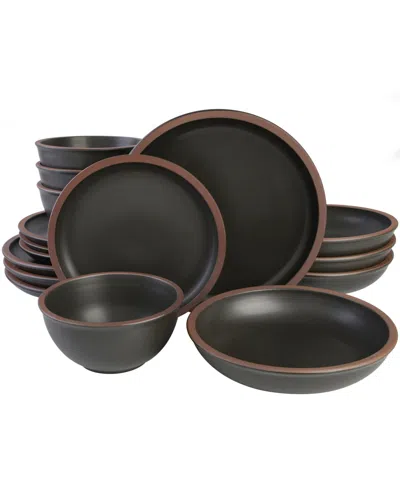 Gibson Elite Lagos Double Bowl-16 Piece Dinnerware Set, Service For 4 In Black