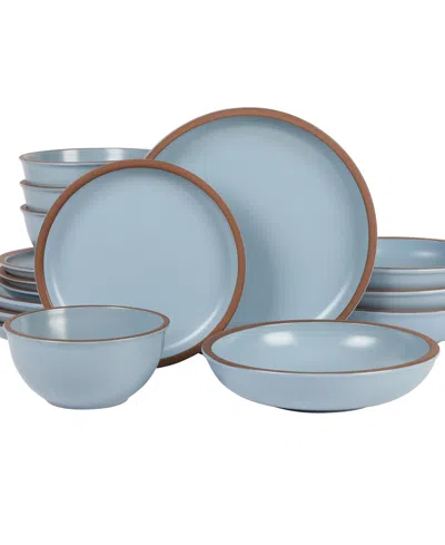 Gibson Elite Lagos Double Bowl-16 Piece Dinnerware Set, Service For 4 In Light Blue