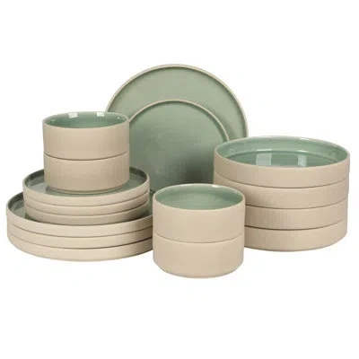 Gibson Elite Liberty Bay 16-piece Pottery Clay Stoneware Dinnerware Set –  Taupe Reactive Glaze, Stackable Plates In Green