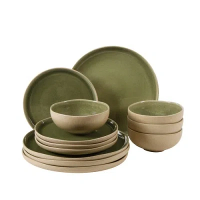 Gibson Elite Manila Bay 12-piece Reactive Glaze Stoneware Dinnerware Set In Green