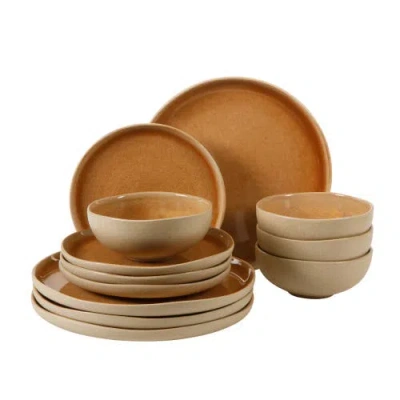 Gibson Elite Manila Bay 12-piece Reactive Glaze Stoneware Dinnerware Set In Brown