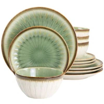 Gibson Elite Mayfair Bay 12 Piece Stoneware Dinnerware Set In Green