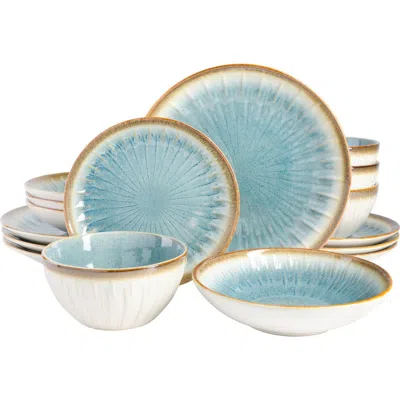 Gibson Elite Mayfair Bay 16 Piece Double Bowl Embossed Reactive In Blue