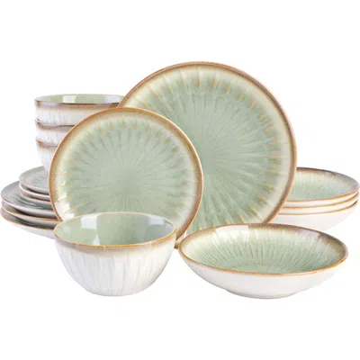 Gibson Elite Mayfair Bay 16 Piece Double Bowl Embossed Reactive In Green