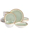 Gibson Elite Mayfair Bay Double Bowl Embossed Reactive, 16 Piece Dinnerware Set, Service For 4 In Green