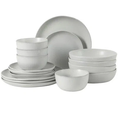 Gibson Elite Menlo Park 16-piece Pottery Clay Stoneware Dinnerware Set –  Green Reactive Glaze, Organic Shape Emb In White