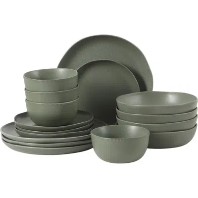 Gibson Elite Menlo Park 16-piece Stoneware Embossed Plates And Bowls Dinnerware Se In Green