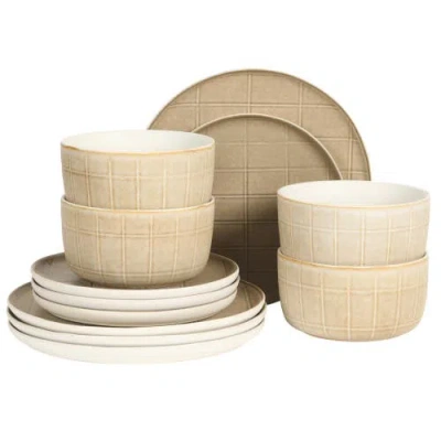 Gibson Elite Milano Lines 12-piece Reactive Glaze Stoneware Dinnerware Set In Brown