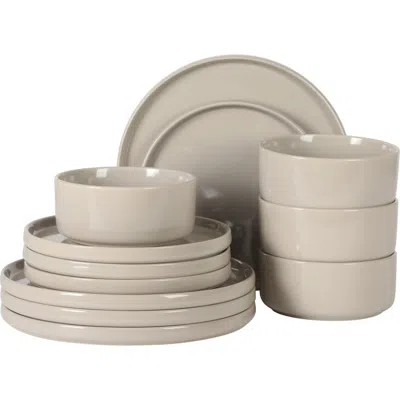 Gibson Elite Moonstone Modern Stoneware Dinnerware Set For 4, Grey Plates And Bowls Set, Dinner Plat In Gray