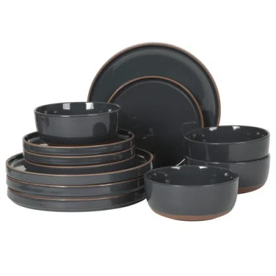 Gibson Elite Northrock  12-piece Stoneware Plates And Bowls Dinnerware Set, Service For 4 In Black