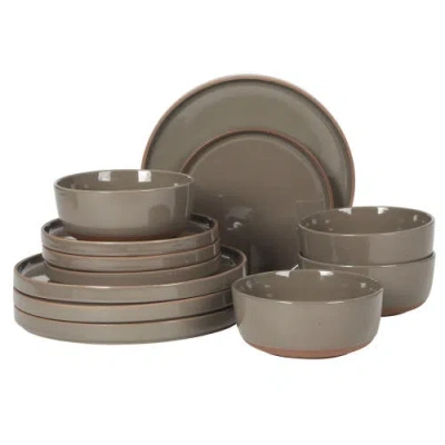 Gibson Elite Northrock  12-piece Stoneware Plates And Bowls Dinnerware Set, Service For 4 In Brown