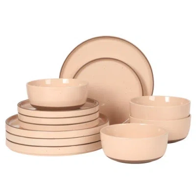 Gibson Elite Northrock  12-piece Stoneware Plates And Bowls Dinnerware Set, Service For 4 In Pink