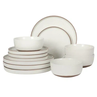 Gibson Elite Northrock  12-piece Stoneware Plates And Bowls Dinnerware Set, Service For 4 In White