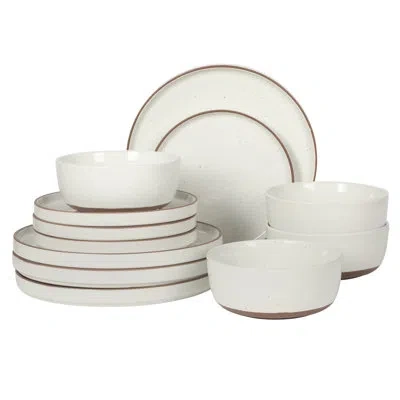 Gibson Elite Northrock Stoneware Dinnerware Set, 16-piece Service For 4 Plates And Bowls Set – Pink Dishes With H In White
