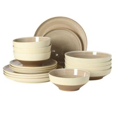Gibson Elite Octavia Place 16-piece Coupe Reactive Glaze Stoneware Dinnerware Set In Brown