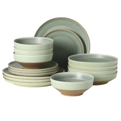 Gibson Elite Octavia Place 16-piece Coupe Reactive Glaze Stoneware Dinnerware Set In Green