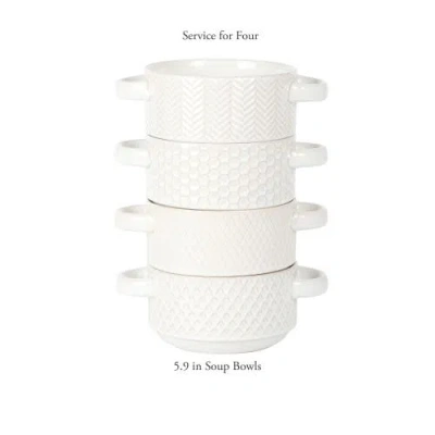 Gibson Elite Oyster Tide 4-piece Embossed Reactive Glaze Stoneware Soup Bowl Set In White
