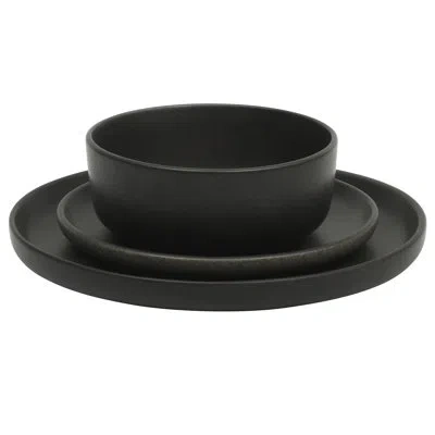 Gibson Elite Pasco 12 Piece (service For 4) Plates And Bowls Double Bowl Reactive Glaze Dishes Stoneware Ceramic  In Black