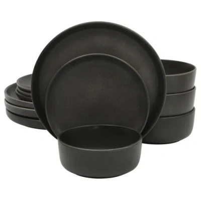 Gibson Elite Pasco 12-piece Reactive Glaze Stoneware Dinnerware Set In Black