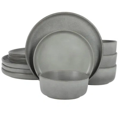 Gibson Elite Pasco 12-piece Reactive Glaze Stoneware Dinnerware Set In Matte Grey