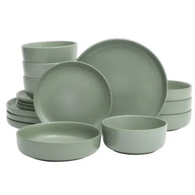 Gibson Elite Pasco 16 Piece (service For 4) Plates And Bowls Double Bowl Reactive Glaze Dishes Stoneware Ceramic  In Green
