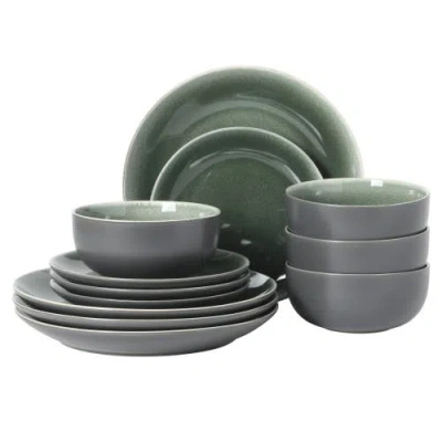 Gibson Elite Pine Coast 12 Piece Plates And Bowls Dinnerware Set In Green
