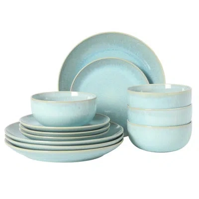 Gibson Elite Pine Coast Plates And Bowls Sets, 12-piece Stoneware Dinnerware Sets, Reactive Glaze Dish Set - Blue
