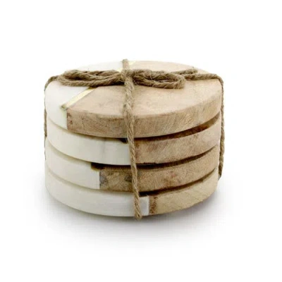 Gibson Elite Pinehurst 4 Piece 4 Inch Inlaid Marble And Wood Coaster In Multi