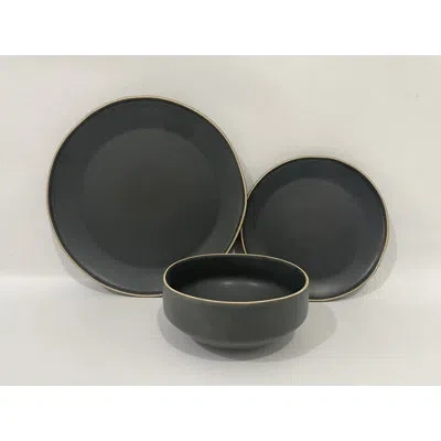 Gibson Elite Plates And Bowls Set, 12 Piece Dinnerware Set For 4, Reactive Glaze — Stoneware Dishes And Dishware, In Black