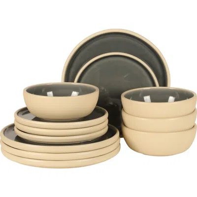 Gibson Elite Port Gaia 12-piece Reactive Glaze Stoneware Dinnerware Set In Yellow