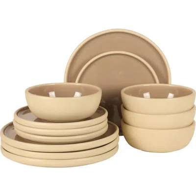 Gibson Elite Port Gaia 12-piece Reactive Glaze Stoneware Dinnerware Set In Neutral