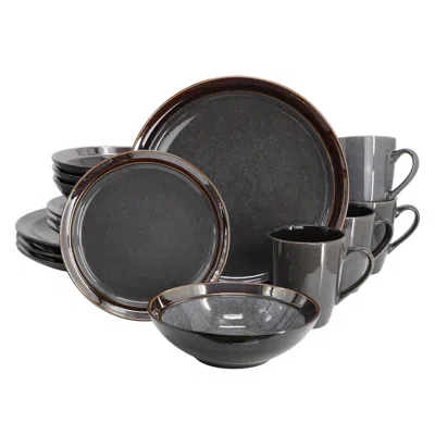 Gibson Elite Priya 16 Piece Stoneware Reactive Glaze Dinnerware Set In Grey In Gray