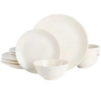 Gibson Elite Ramapo 12 Piece Stoneware Dinnerware Set  Speckle In White