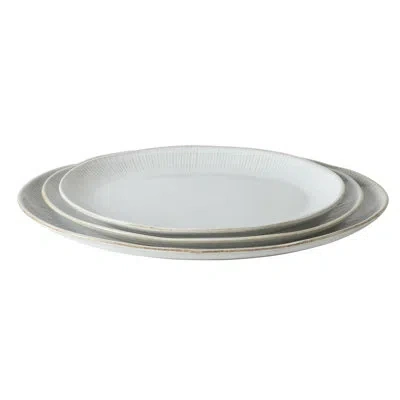 Gibson Elite Sandy Pines 3 Piece Oval Platter Set, 15.7”, 13.75” & 12” Stoneware Serving Platters, Reactive Glaze In White