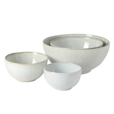 Gibson Elite Sandy Pines 4 Piece Nesting Bowl Set, 4”, 5.5”, 7” & 9” Round Stoneware Bowls, Reactive Glaze Finish In White