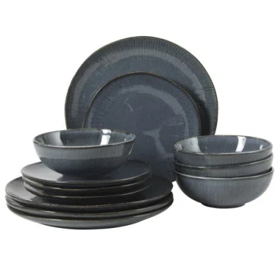 Gibson Elite Sandy Pines Stoneware Plates And Bowls Set In Blue