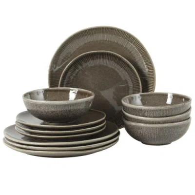 Gibson Elite Sandy Pines Stoneware Plates And Bowls Set In Brown