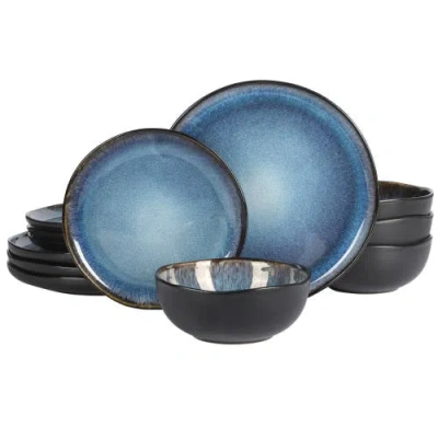 Gibson Elite Soho Lounge 12-piece Reactive Glaze Dinnerware Set In Black