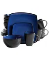 Gibson 16 Piece Square Stoneware Dinnerware Set In Sapphire Blue